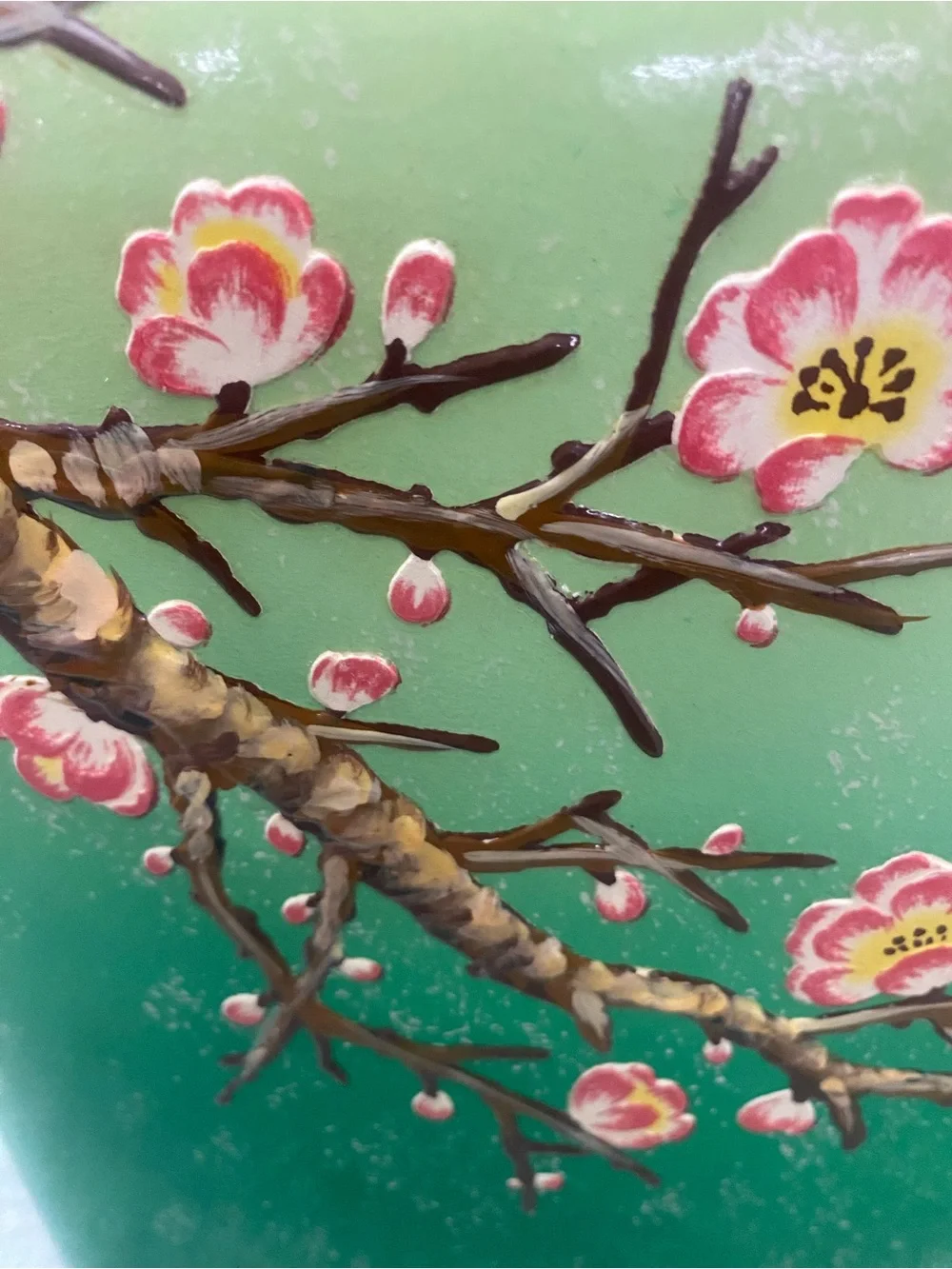 Green Ombre Floral Porcelain Hand-painted Vase with Cherry Blossom Branch Motif